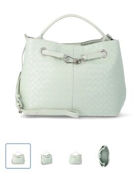 Woven Shoulder Bag in Pale Mint with Top Handle